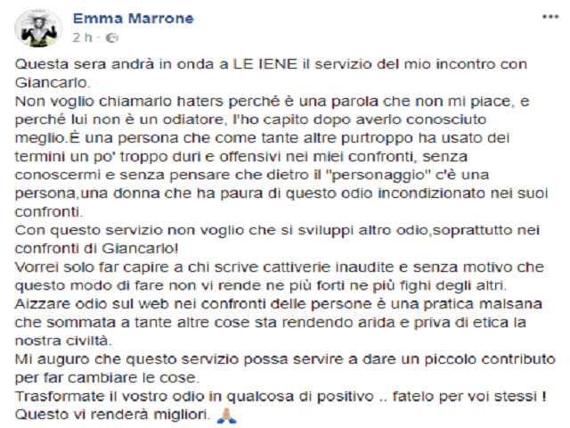 emma marrone messaggio iene