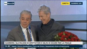 direttore di rai1 e claudio baglioni in conferenza stampa a sanremo