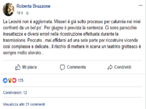 Foto del post di Roberta Bruzzone su Facebook (attacco a Franca Leosini)