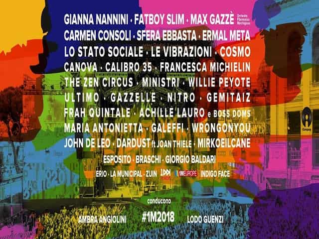 Foto elenco cantanti Concerto 1 maggio 2018 a Roma