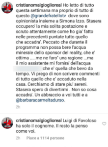 Foto post Instagram Malgioglio sponsor GF 2018