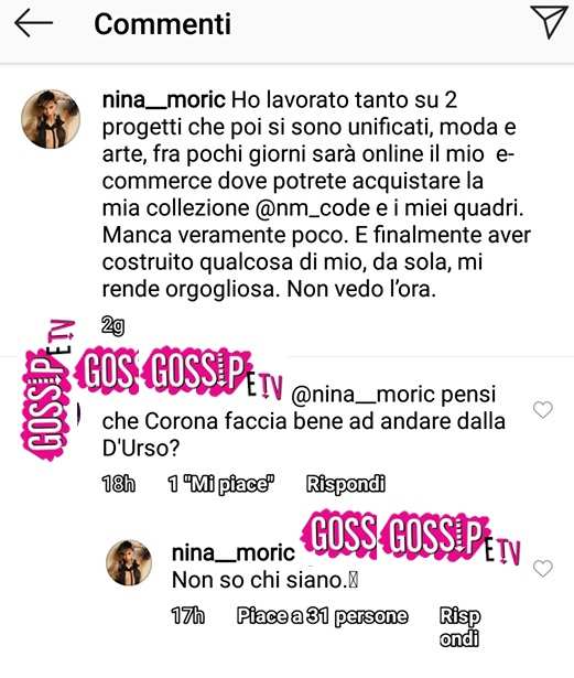 nina moric commento corona dalla d'urso 