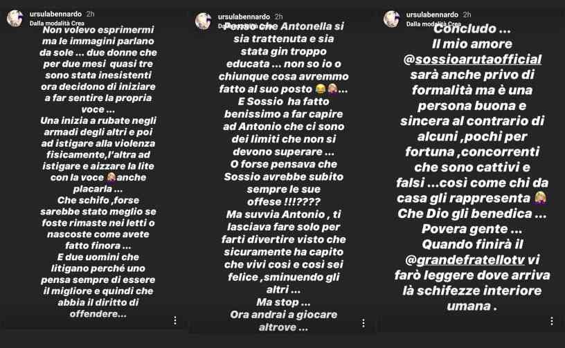 sfogo ursula bennardo su instagram