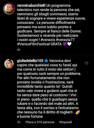 giulia de lellis scrive a veronica burchielli