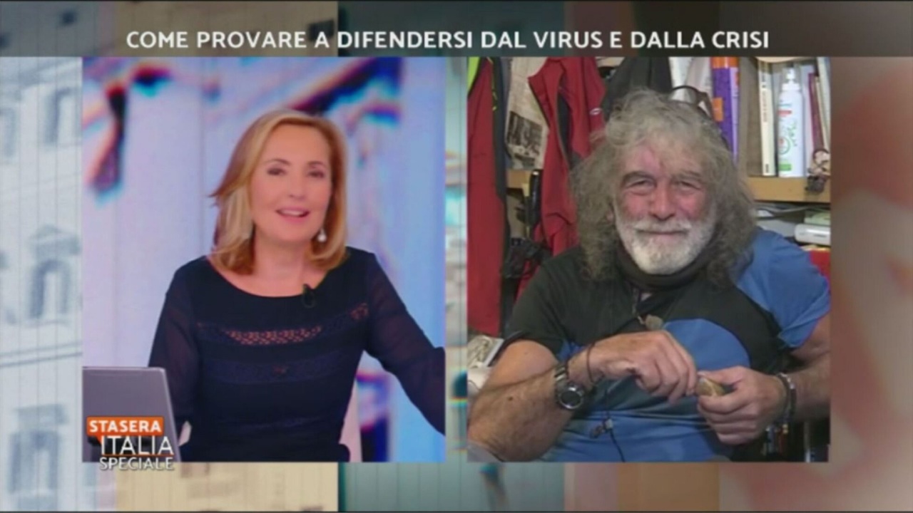 Mauro Corona e Barbara Palombelli a Stasera Italia