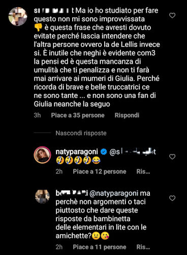 natalia paragoni commenti instagram