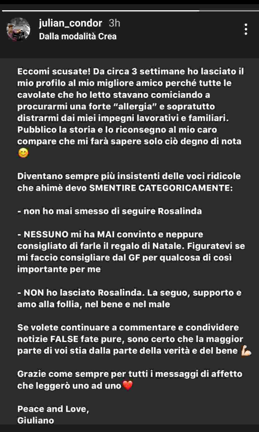 Giuliano Condorelli chiarisce le sue posizioni con Adua Del Vesco