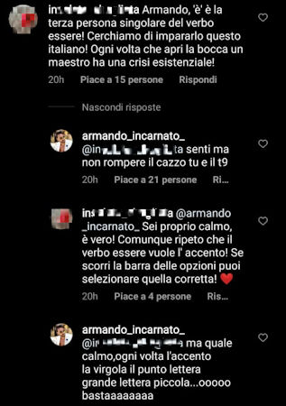 armando incarnato commenti instagram