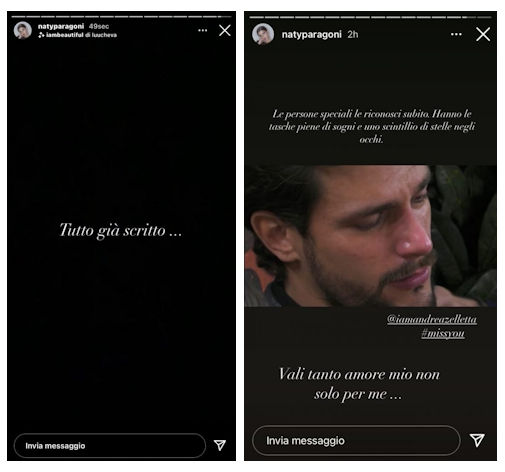 natalia paragoni messaggi instagram zelletta crisi