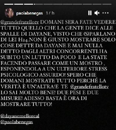 Paola Benegas contro il Gf Vip