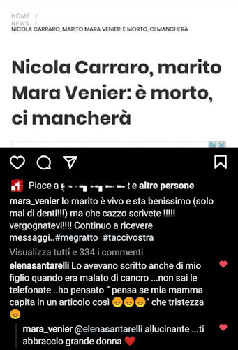 mara venier sfogo instagram