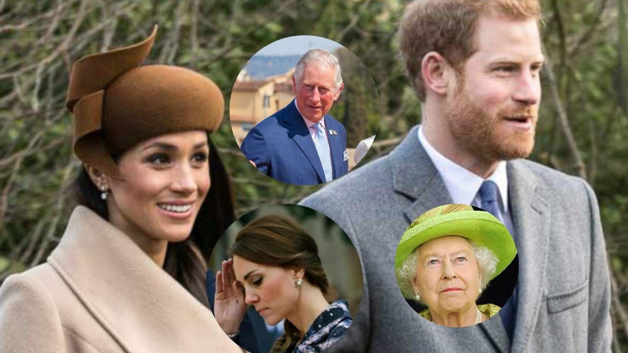 harry, meghan, regina, carlo e kate