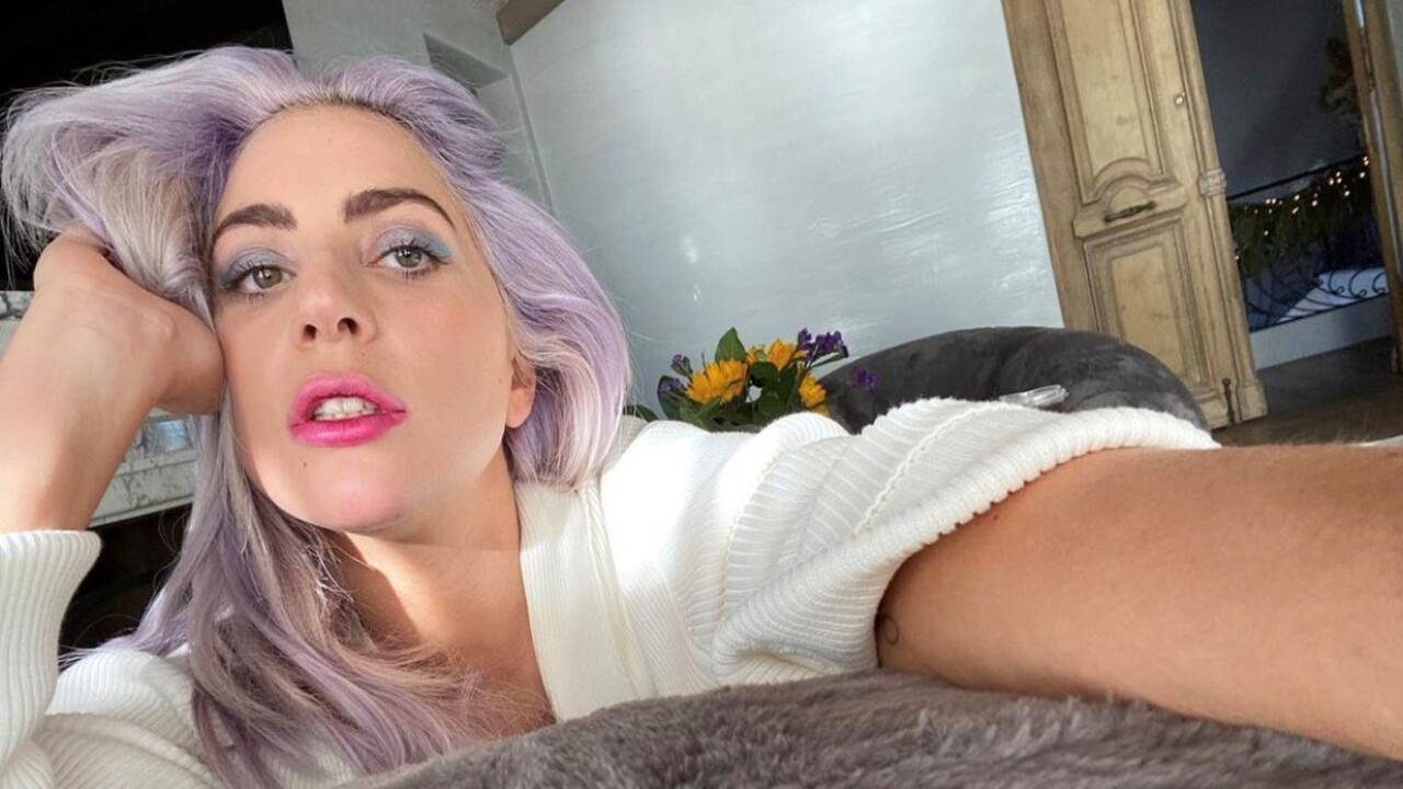 lady gaga, selfie capelli viola