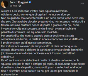 enrico ruggeri messaggio partita del cuore