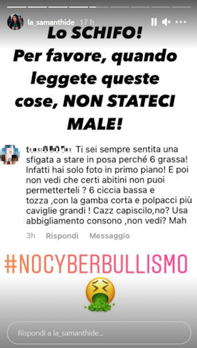 insulti peso samantha instagram