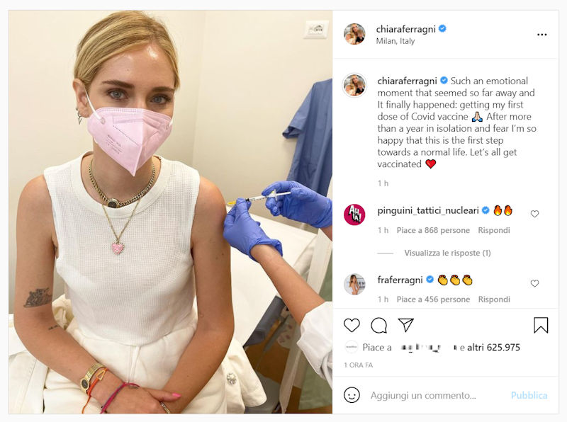 chiara ferragni vaccinata instagram