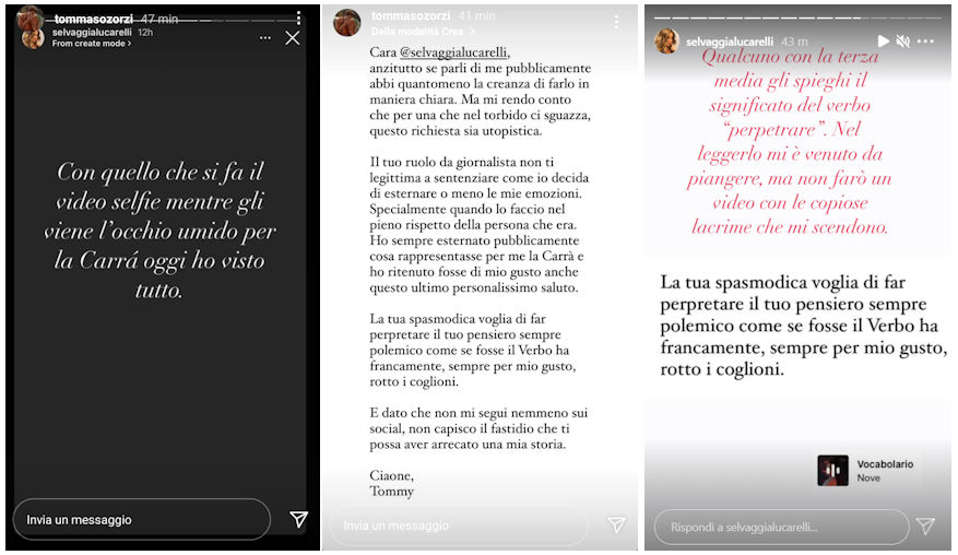 selvaggia lucarelli e tommaso zorzi litigano instagram