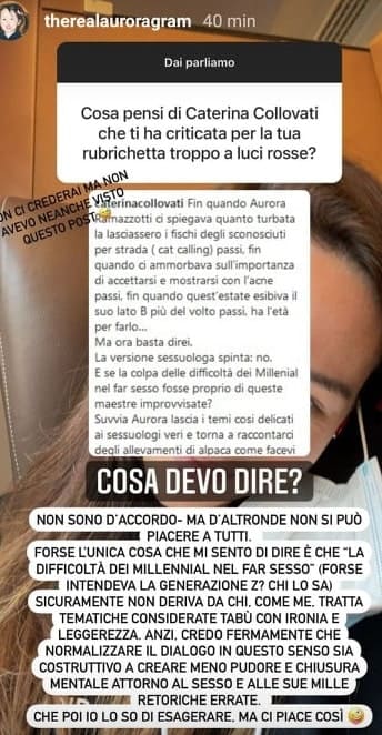 Aurora Ramazzotti replica a Caterina Collovati
