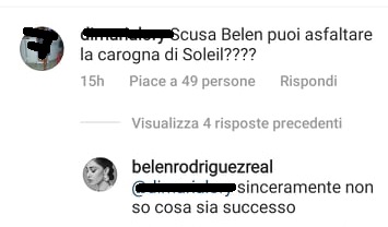 Soleil e Belen, le risposte sui social