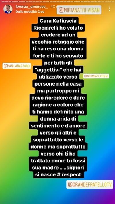 Lorenzo Amoruso contro Katia Ricciarelli Instagram