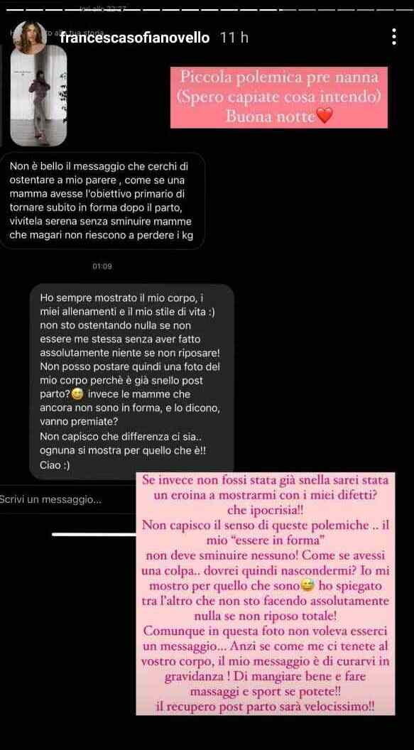 Francesca Sofia Novello risposta critiche