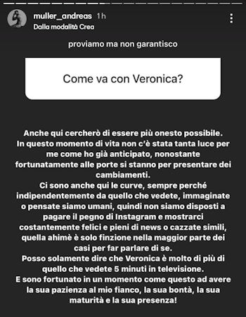 andreas muller parla di veronica peparini