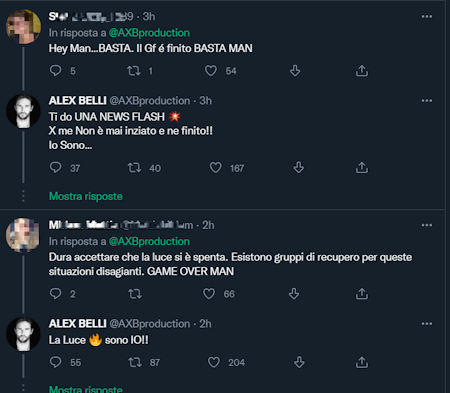 alex belli risposte sui social