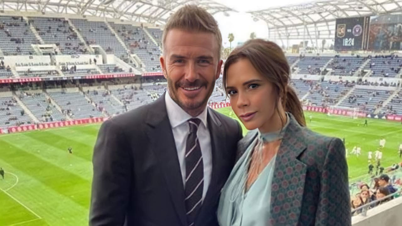 david beckham allo stadio con la moglie