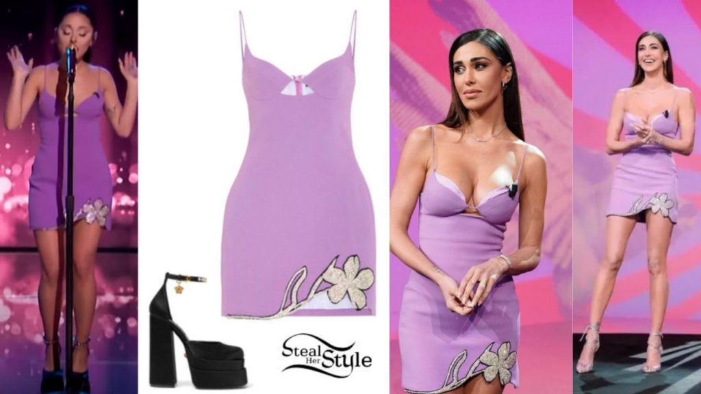Belen e Ariana Grande con lo stesso vestito lilla: marca e prezzo