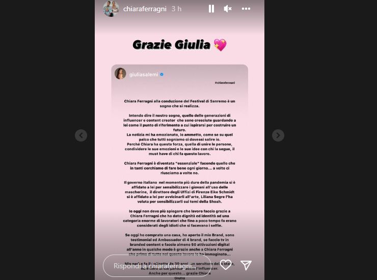 Chiara Ferragni risponde a Giulia Salemi