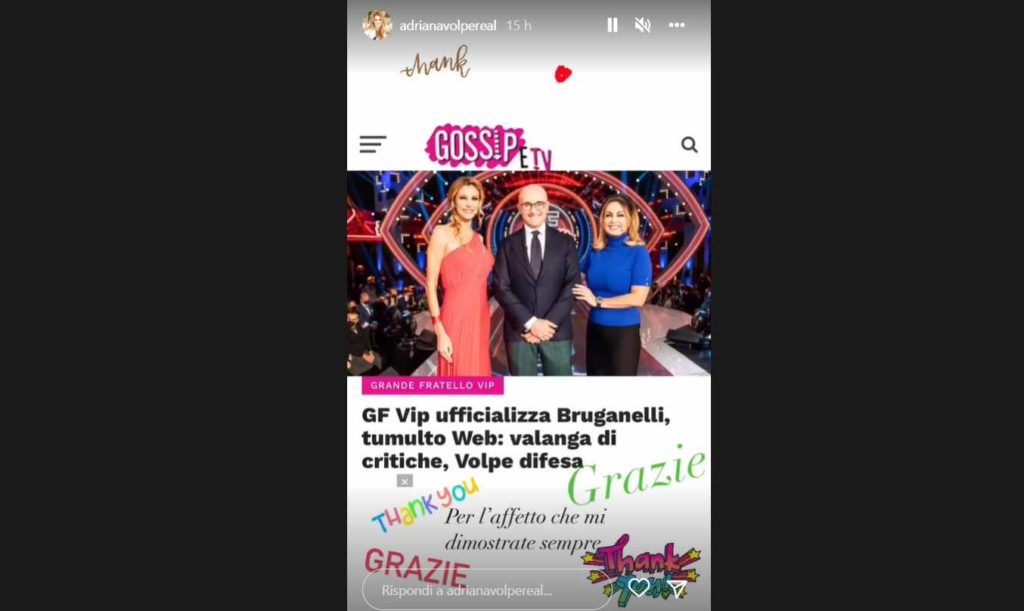 Adriana Volpe e il post di Gossipetv