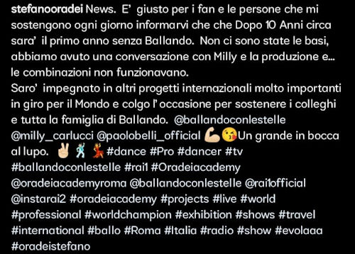 stefano oradei messaggio instagram