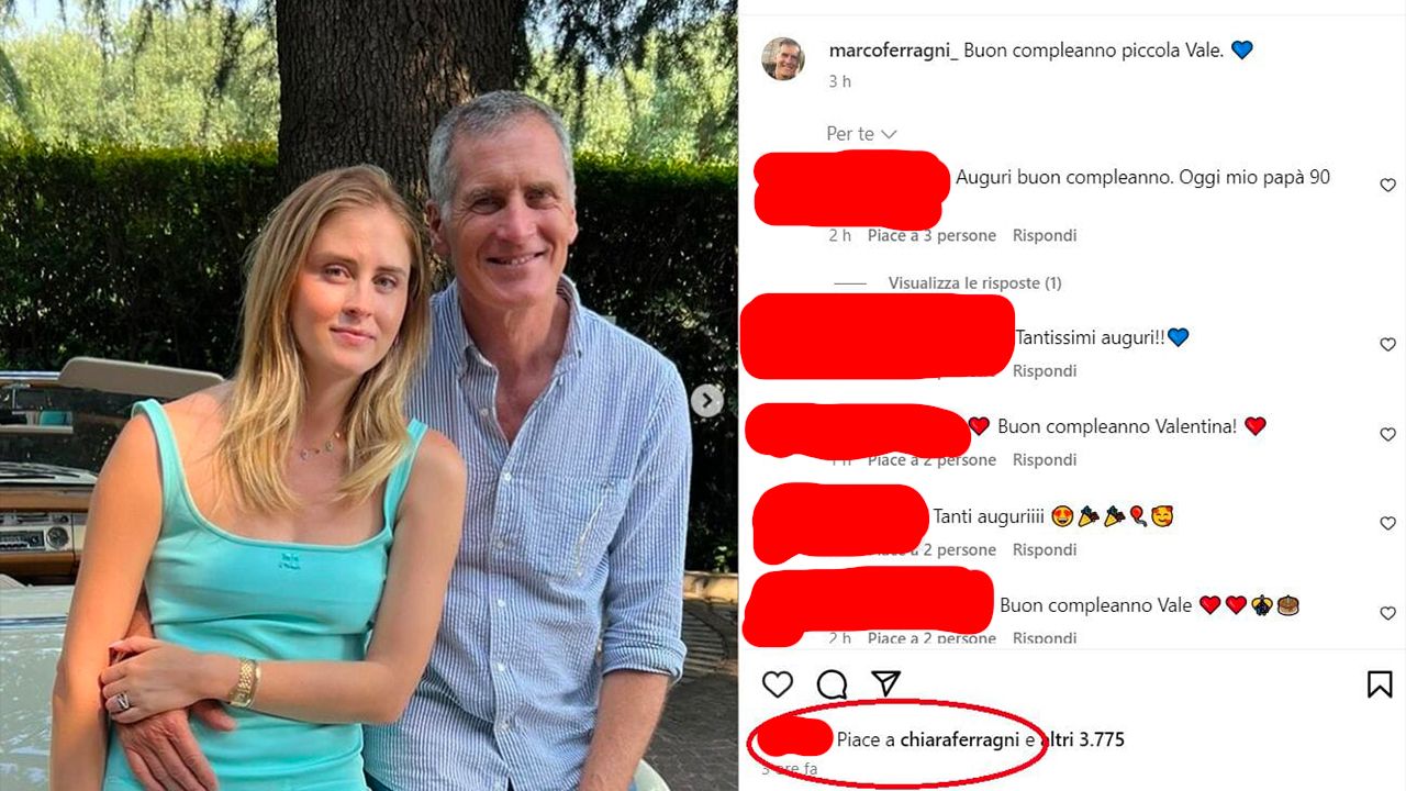 Like di Chiara Ferragni al post del padre