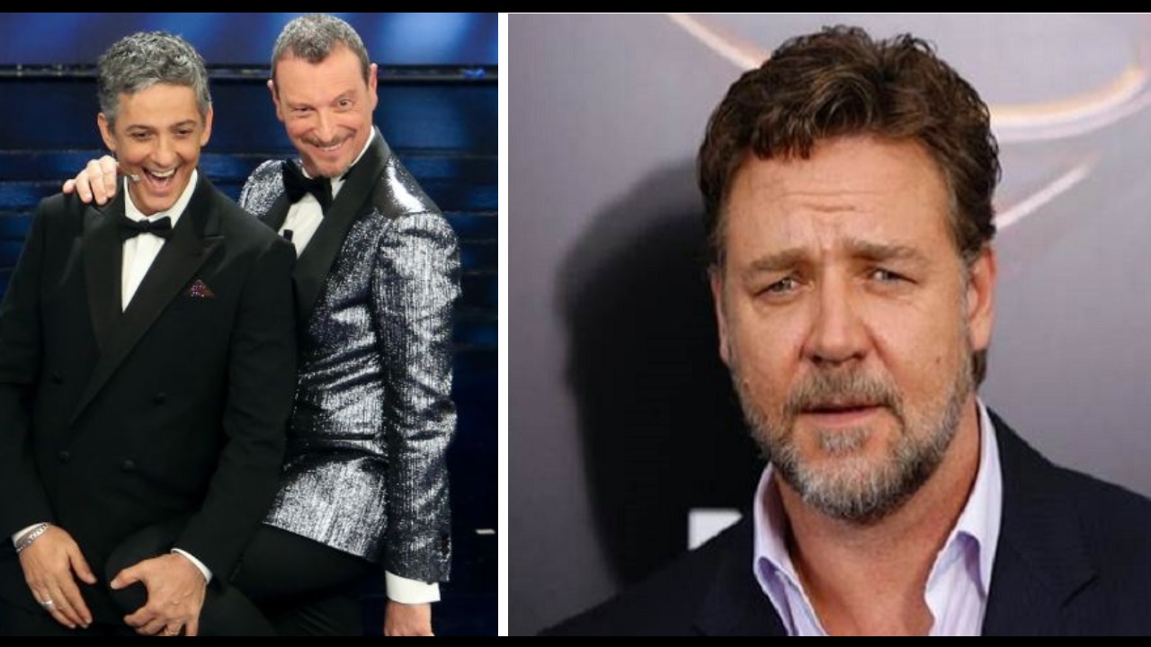 Fiorello e Amadeus annuncio Russell Crowe