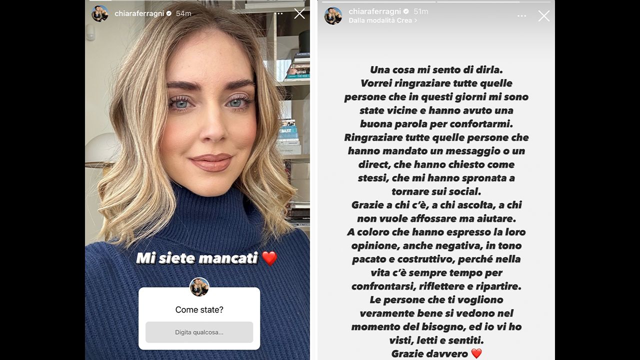 Chiara Ferragni messaggio social