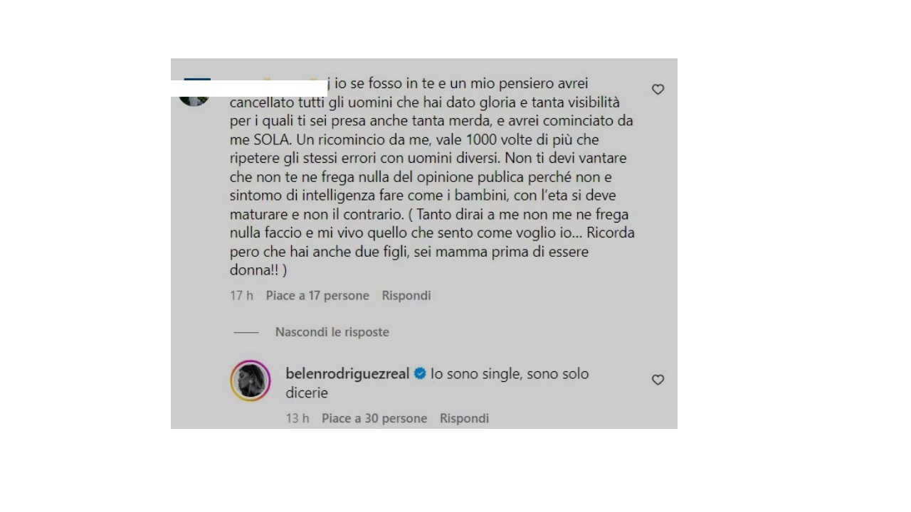 Belen e la ramanzina dell'utente