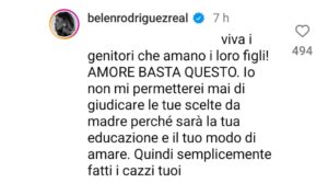 Belen risponde al commento di un hater sotto il video di Luna Marì