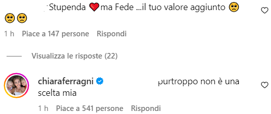Chiara Ferragni risponde ad un follower sulla crisi con Fedez.