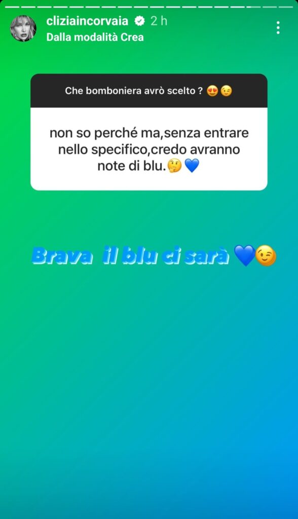 Clizia Incorvaia svela il colore delle bomboniere per il suo matrimonio