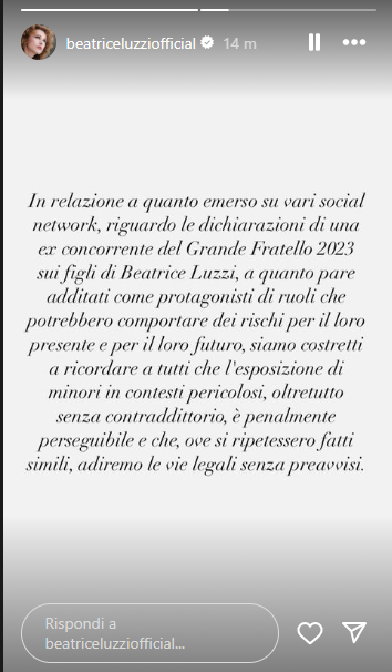 storia instagram denuncia di beatrice luzzi