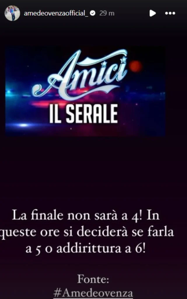 Amedeo Venza segnala la possibilità di cambiamenti per la finale di Amici