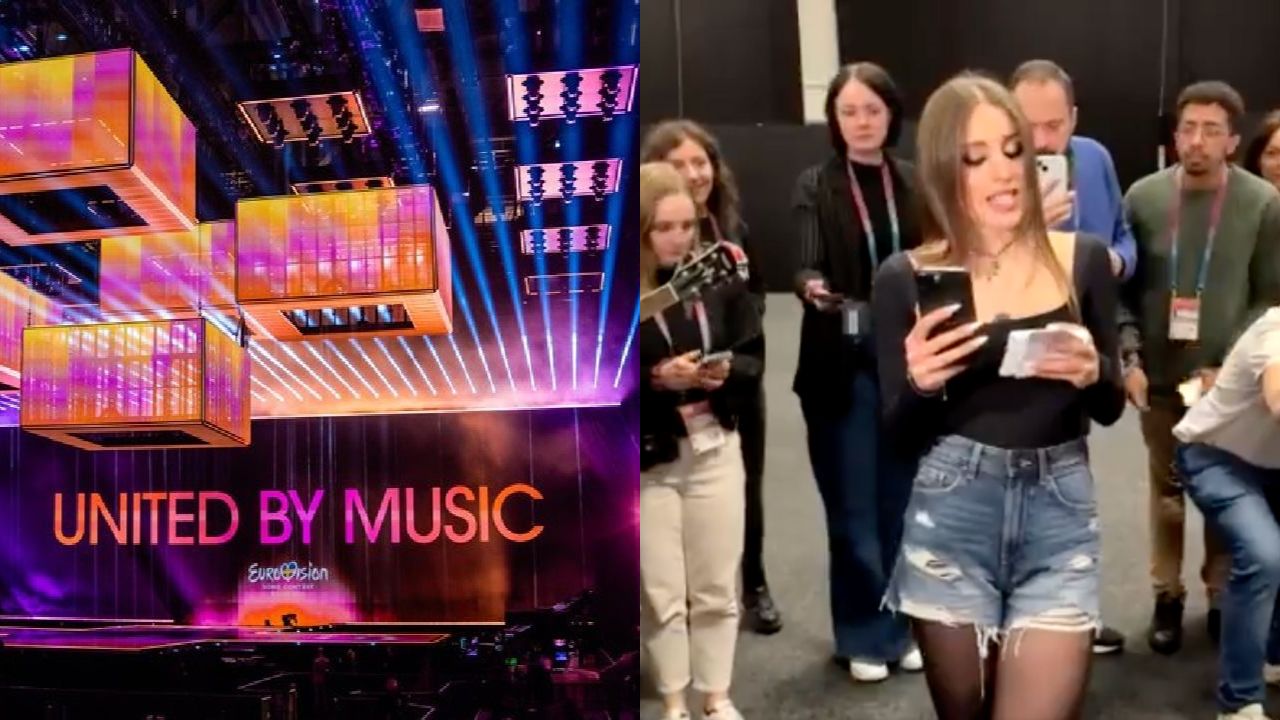 Angelina Mango durante tensioni Eurovision in sala stampa lancia messaggio di pace e canta Imagine di John Lennon