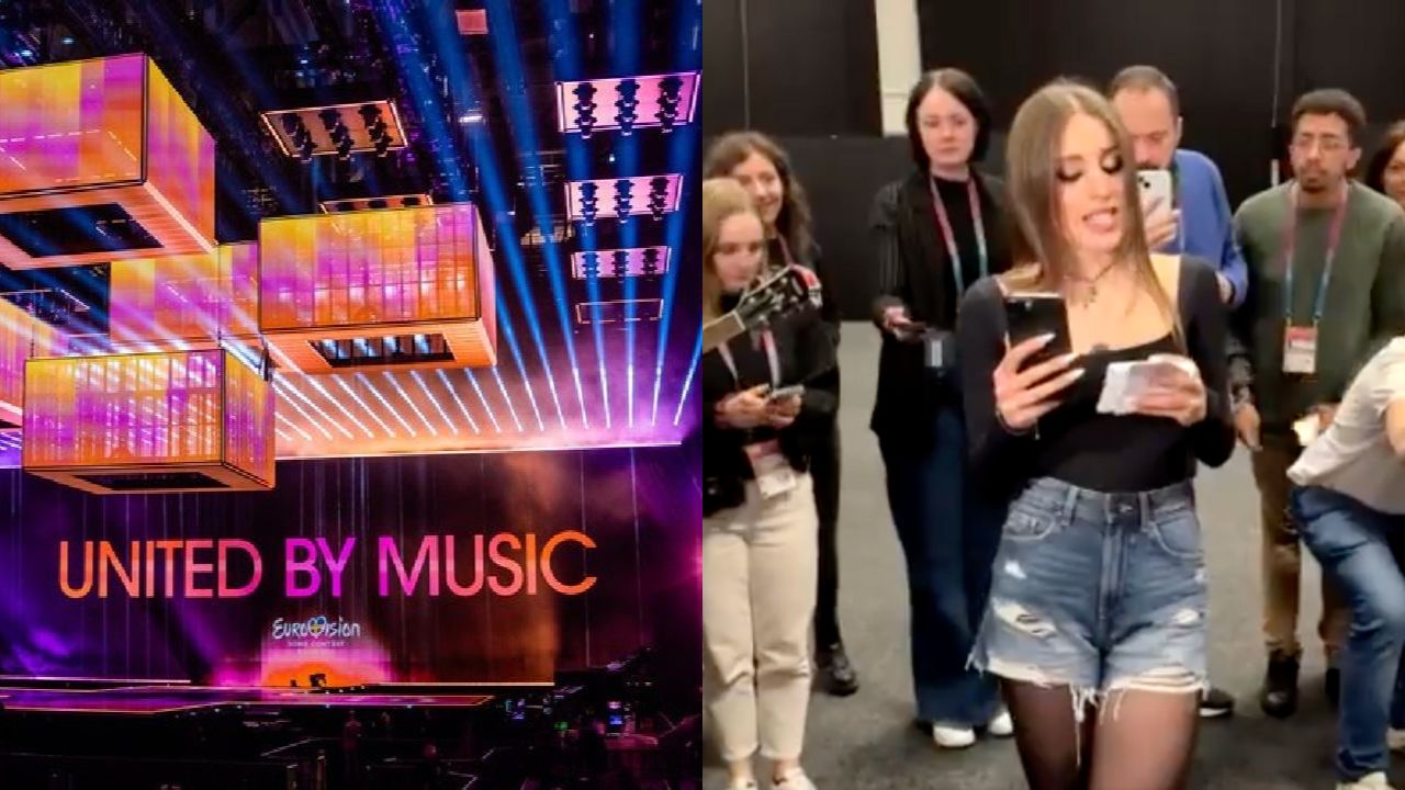 Angelina Mango durante tensioni Eurovision in sala stampa lancia messaggio di pace e canta Imagine di John Lennon