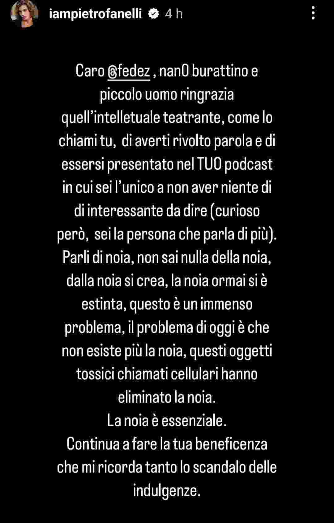 Pietro Fanelli dell'Isola dei Famosi contro Fedez