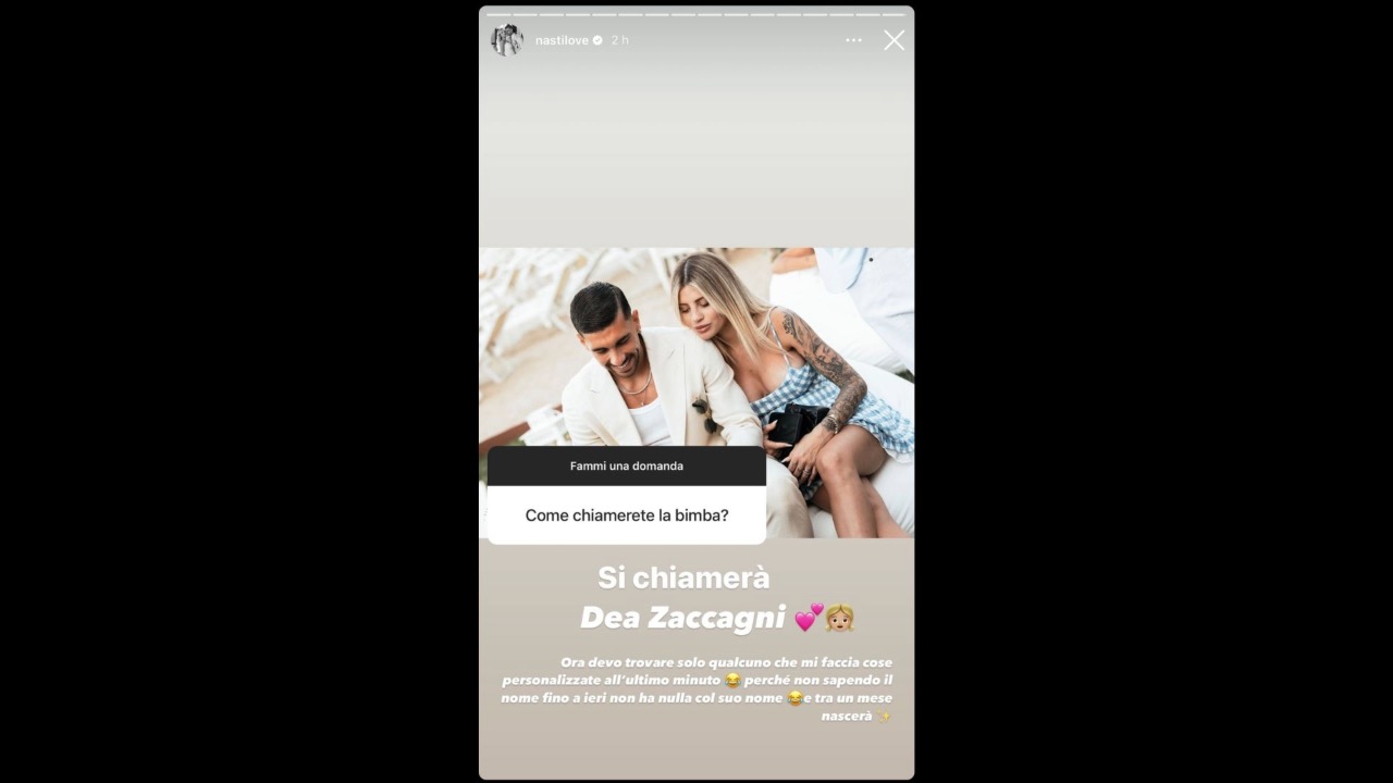 Story Instagram di Chiara Nasti sul nome della secondogenita
