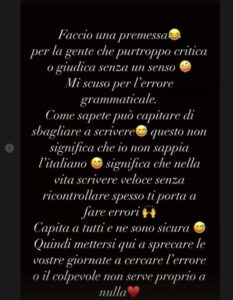 Beatrice Valli errore grammaticale e si scusa