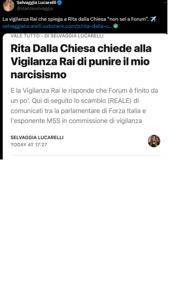 Post di Selvaggia Lucarelli su Rita Dalla Chiesa