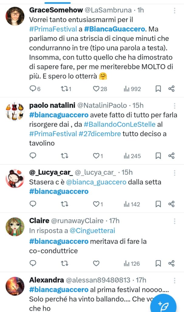 Commenti Social Conduzione Bianca Guaccero