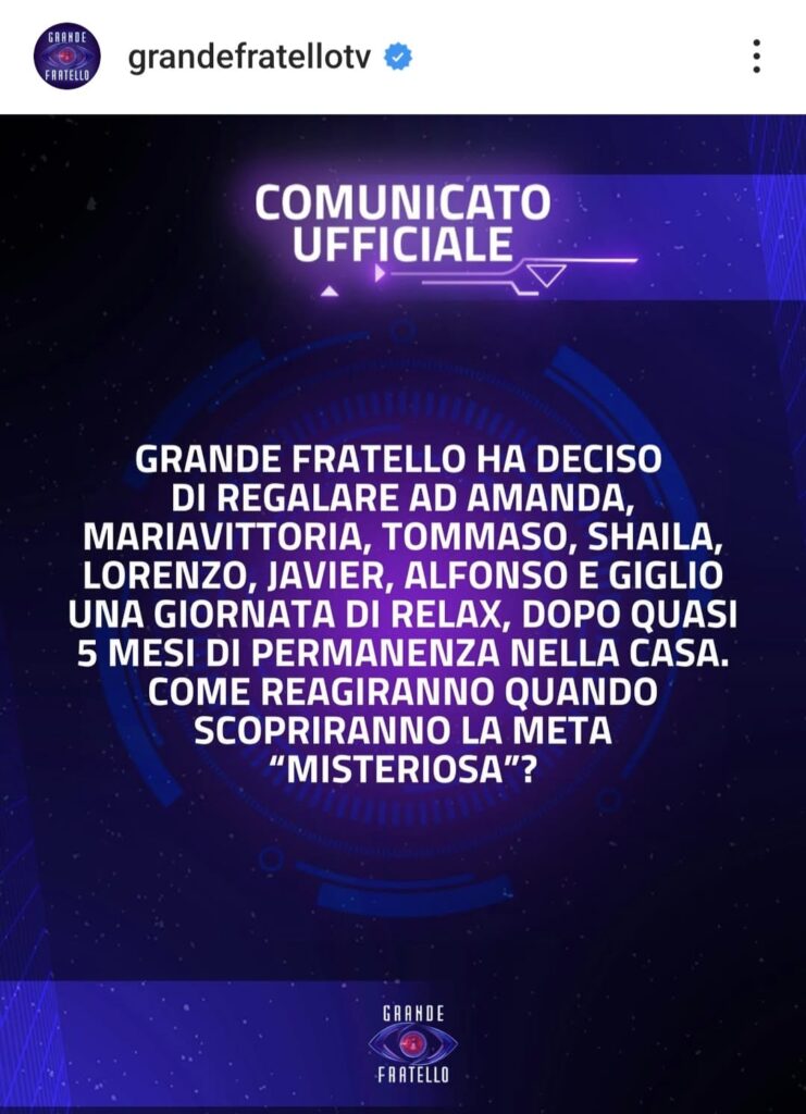 Comunicato ufficiale Grande Fratello