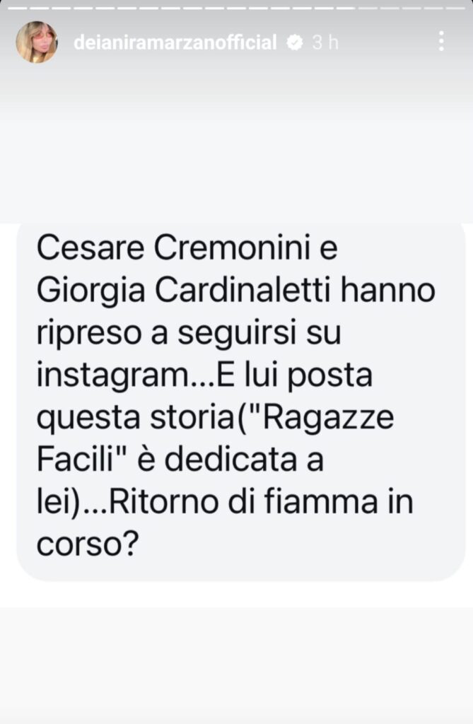 Deianira Marzano storia su Cesare Cremonini e Giorgia Cardinaletti